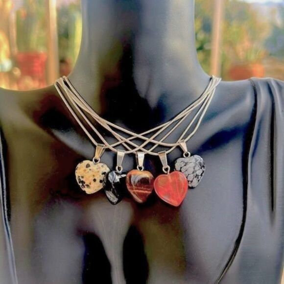 Genuine Gemstone Heart Necklace Your Choice - Picture 2 of 9